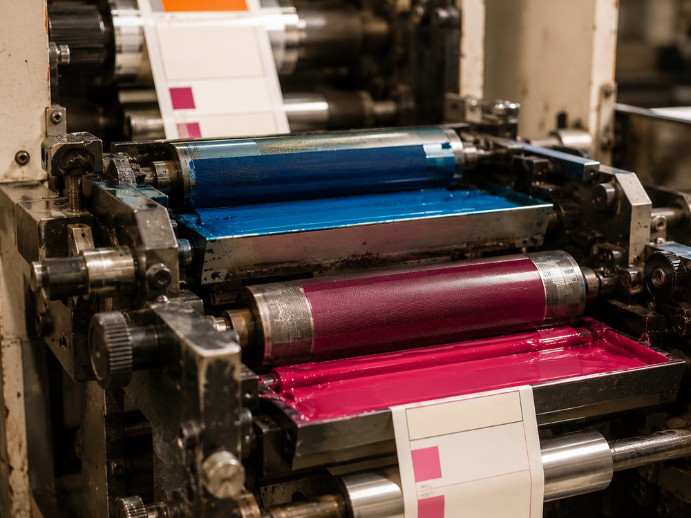 High-speed label press running