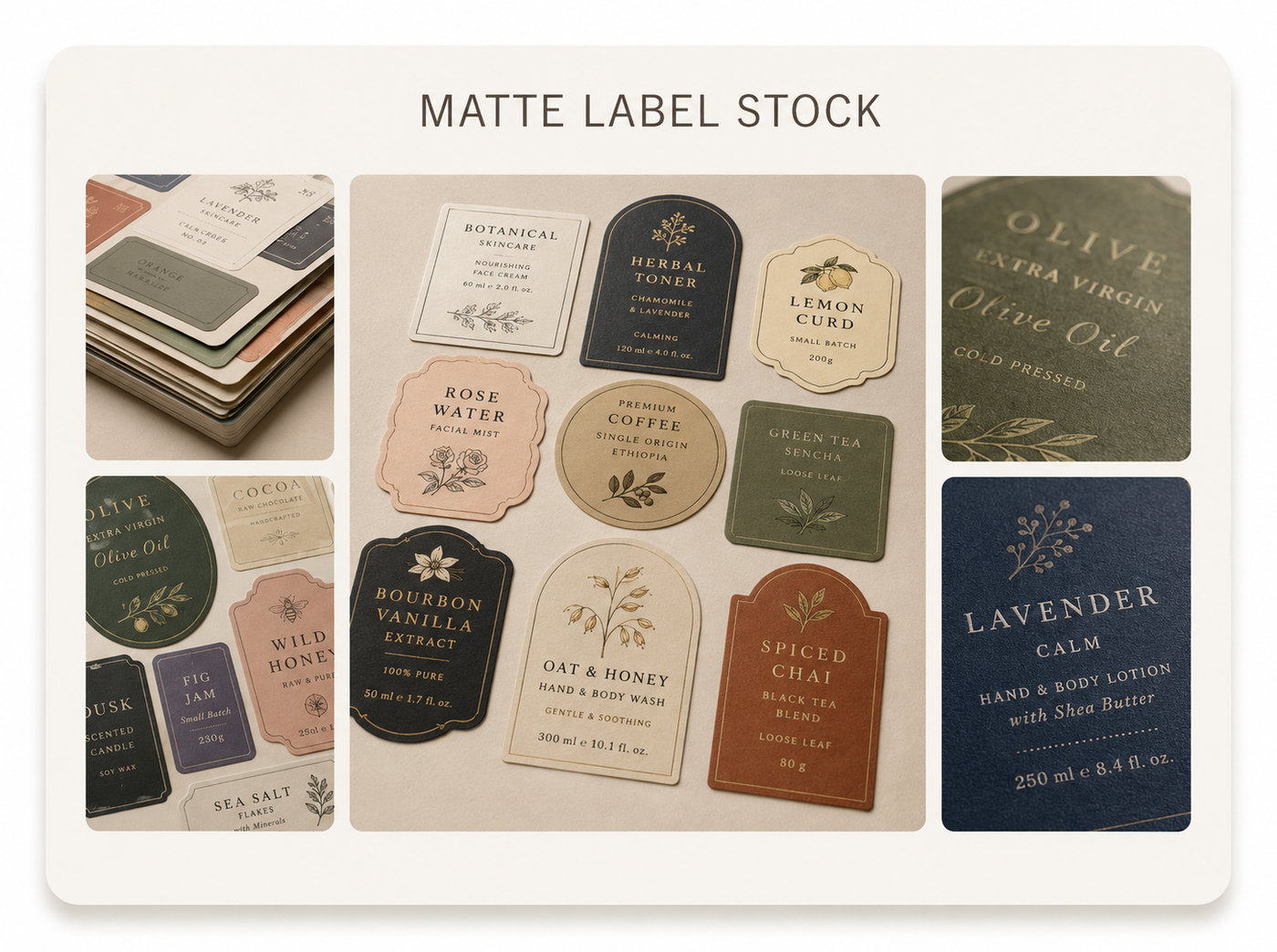 Matte label stock specimens