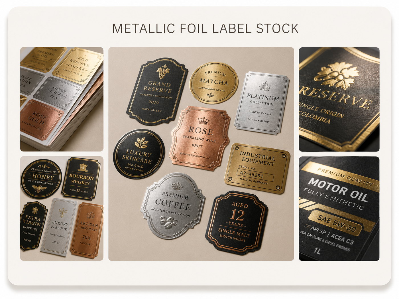Metallic Foil label stock specimens
