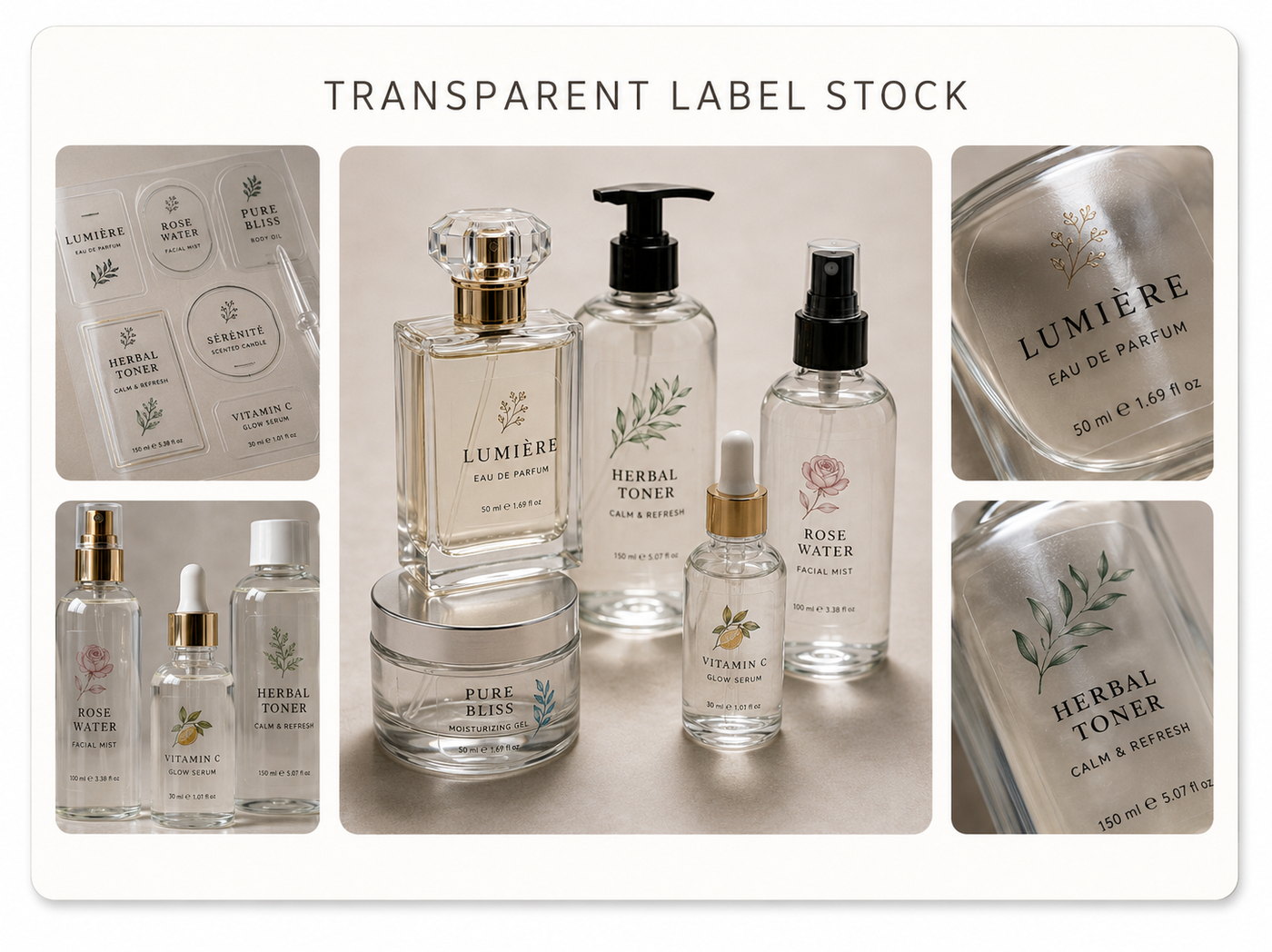 Transparent label stock specimens